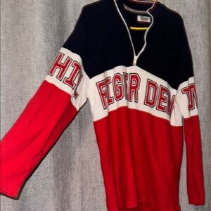 Tommy Hilfiger Men's Red and Navy Blue Sweater